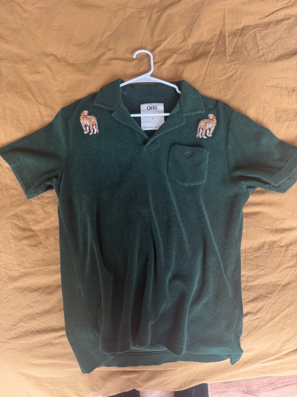 OAS Forest Green Polo Shirt with Tiger Shoulder Embroidery